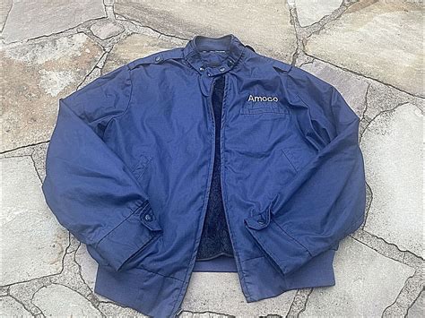 Vintage Amoco Standard Full Zip Employee Bomber Jacket 70s 80s Navy Sz