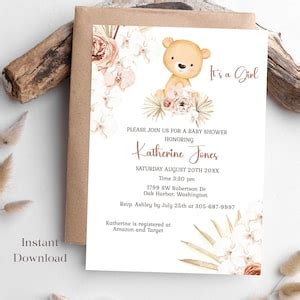 Boho Baby Shower Invitation, Boho Floral Baby Shower, Baby Girl Baby ...