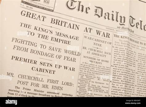 Britain At War Newspaper Headline From September 1939 At The Start Of