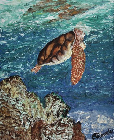 Turtle Peeking Out The Water Painting By Stefanie M Valverde Fine Art