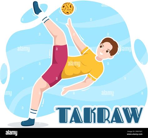 Sepak Takraw Illustration With Athlete Playing Kick Ball On Court In