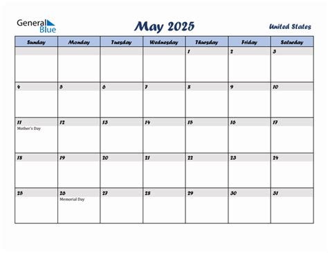 Free Printable May Calendar For United States