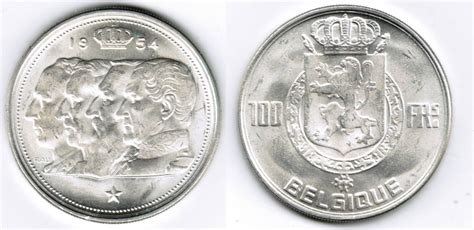 Belgien Belgium 100 Francs 1954 Silver Like Scan UNC MA Shops