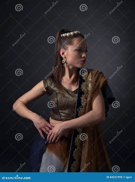 Dancing Woman In The National Indian Costume Stock Image Image Of