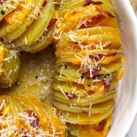 Cheesy Hasselback Potatoes With Bacon Suebee Homemaker