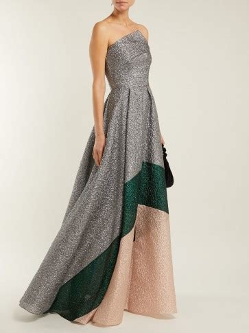 ROLAND MOURET Lucia silver green and pink panelled metallic cloqué