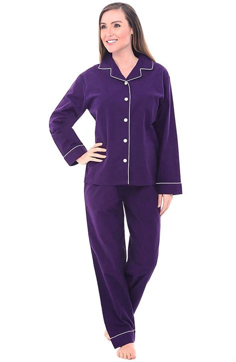 Alexander Del Rossa Womens Warm Flannel Pajama Set Long Button Down