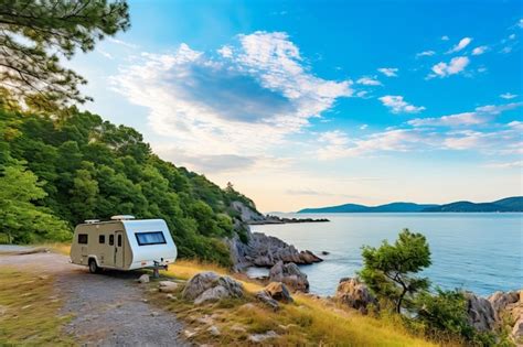 Une Caravane Moderne Dans La Nature En été Au Bord De La Mer Des