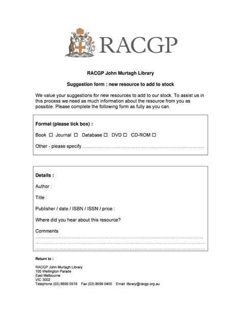 Fillable Online Library Racgp Org RACGP John Murtagh Library Suggestion