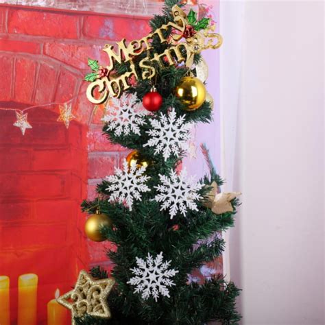 Pcs Christmas Snowflakes Ornaments Plastic Glitter Snow Flakes