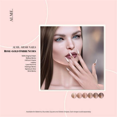 Second Life Marketplace Alme Mesh Stiletto Nails Rose Gold Ombre