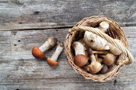 Setas Boletus Sobre Fondo De Madera Foto Premium