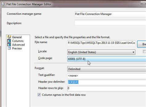 Import UTF 8 Unicode Special Characters With SSIS