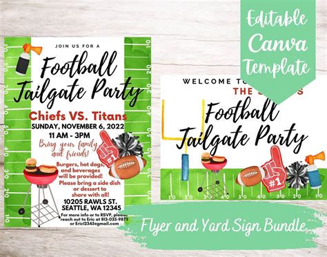 Editable And Printable Football Tailgate Party Flyer And Yard Sign