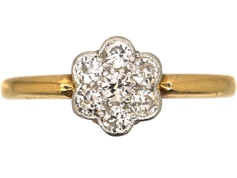 Edwardian Ct Gold Platinum Diamond Cluster Ring S The