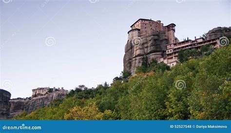 View Of The Mountains And Monasteries Of Meteora Greece Stock Photo