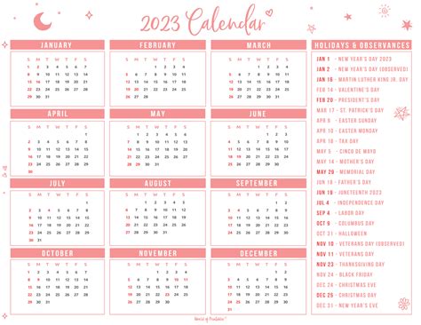 2023 Calendar With Holidays - World of Printables