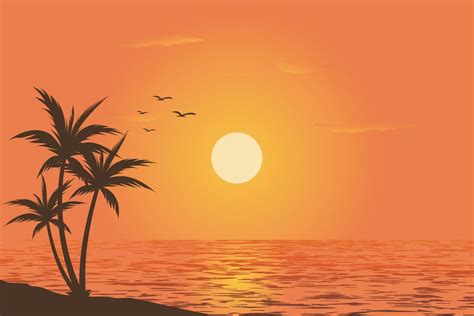 beautiful sky view sunset on beach vector illustration 6571610 Vector ...