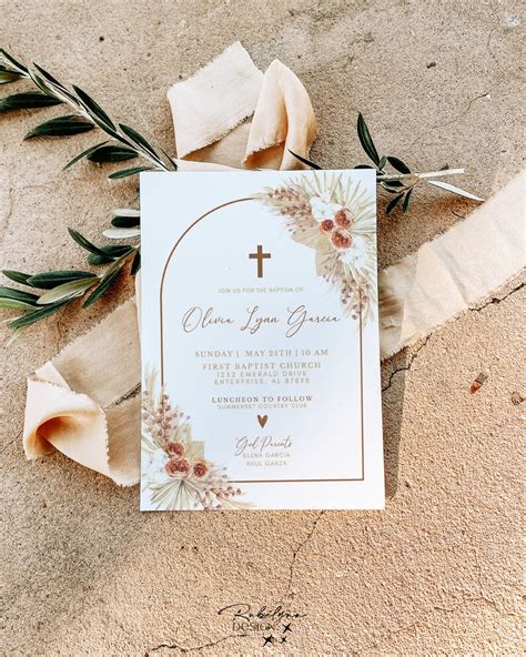 Editable Pampas Grass Baptism Invitation Bohemian Baptism Invitation Boho Baptism Christening