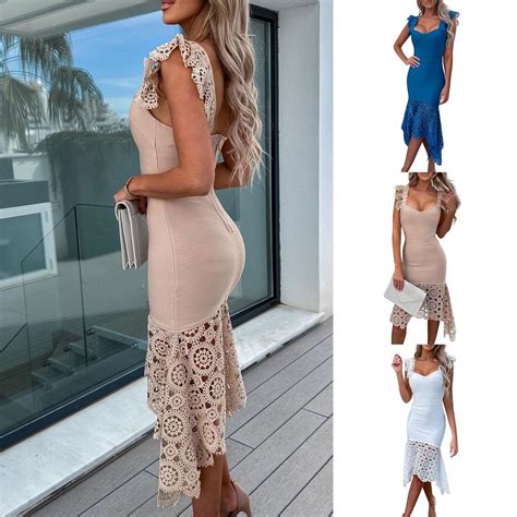 Cheap Women Sexy Floral Lace Mesh Hollow Out V Neck Tank Bodycon Pencil