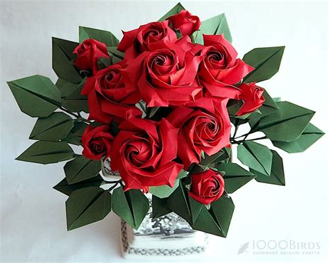 Valentines Day Rose Origami Paper Rose Flower Bouquet Etsy