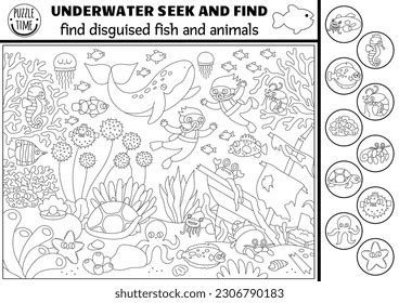 Vector Black White Under Sea Searching Stock Vector Royalty Free