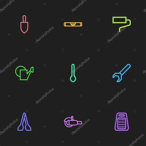 Conjunto de 9 iconos de contorno de equipos editables Incluye símbolos