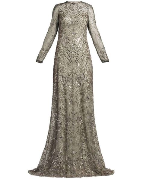 Tadashi Shoji Sequin Embellished Tulle Gown In Gray Lyst