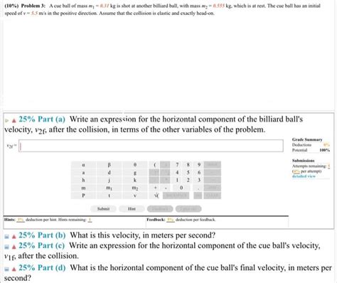 Solved 10 Problem 3 A Cue Ball Of Mass M1 0 3J Kg Is Chegg