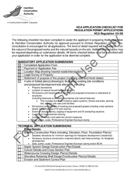 Fillable Online Hca Application Checklist For Lake Ontario Shoreline