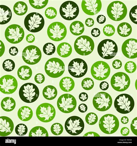 Seamless Texture With Maple And Oak Leaves In Circles Natural