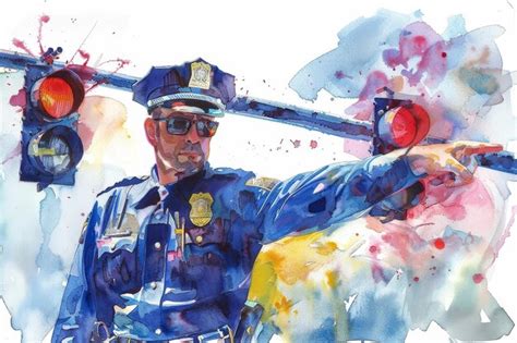 Watercolor Portrait Of A Police Officer Directing Traffic A Watercolor