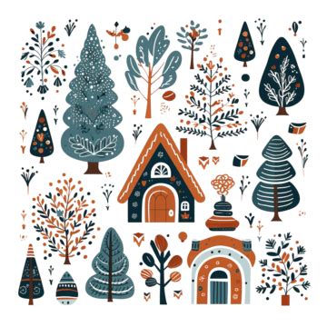 Set Of Christmas Design Elements In Doodle Style Vector Illustration