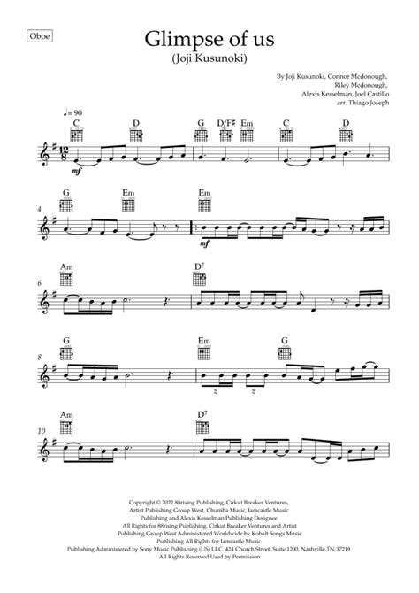 Glimpse Of Us Arr Thiago Joseph By Joji Sheet Music For Oboe Solo At