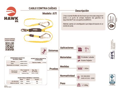 Linea De Vida Con Amortiguador De Impactos Doble Gancho Grande HAWK