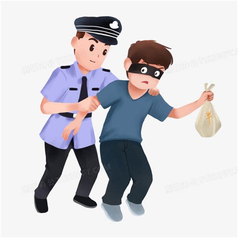 人民警察抓小偷手绘插画元素png图片素材下载手绘png熊猫办公