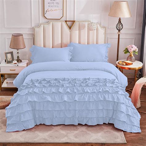 Half Ruffle Duvet Cover Set 3 Piece 100 Egyptian Cotton With Hidden Zipper Closure 400