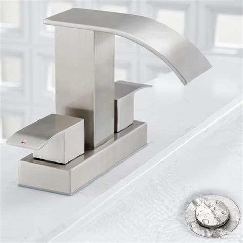 Brushed Nickel Bathroom Sink Faucet Set Elegant Handle Waterfall