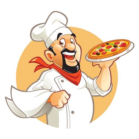 Personnage De Dessin Animé De Sourire Pizza Chef Vecteur Premium