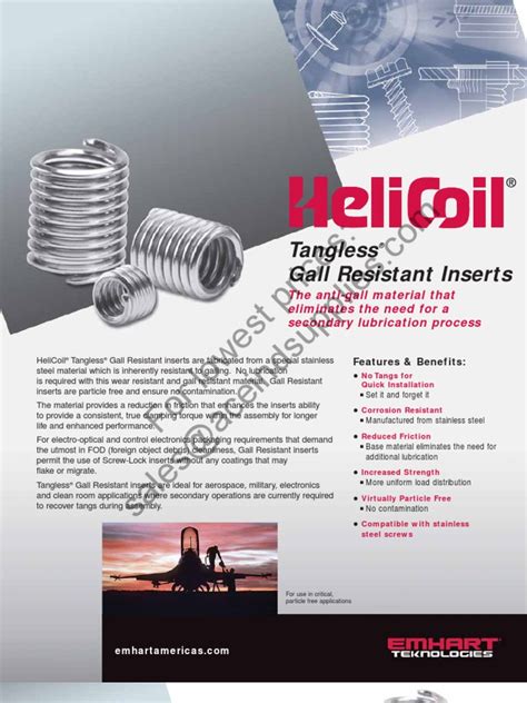 Helicoil Tangless Gall Resistant Inserts Stainless Steel Screw