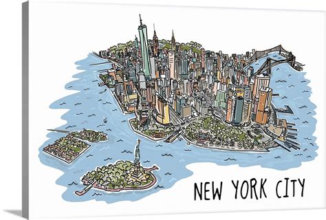 New York City New York Line Drawing Wall Art Canvas Prints Framed