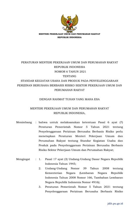 Peraturan Menteri Pekerjaan Umum Dan Perumahan Rakyat Nomor Tahun