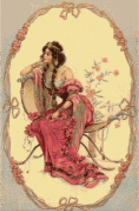 Art Nouveau Victorian Woman Cross Stitch Pattern Pdf Instant Etsy