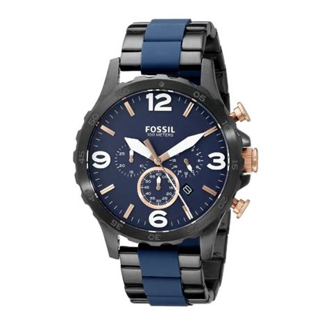 Fossil JR1494 Nate Chronograph Stainless Steel Watch Black Blue