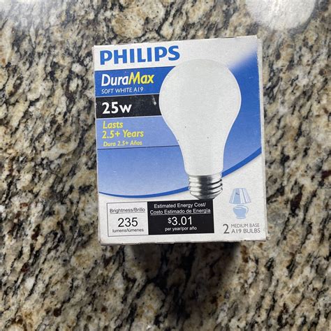 New Philips DuraMax Soft White A19 25w Medium Base Bulbs 2 EBay