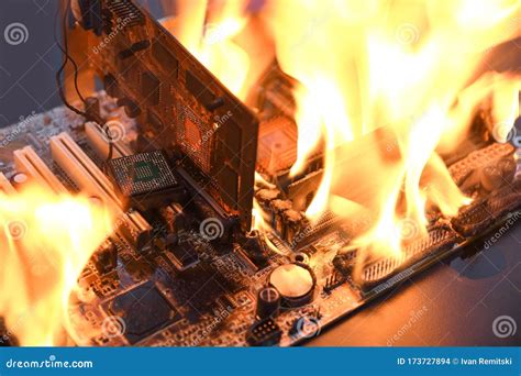 Fire Burning Blazing Computer Motherboard Cpugpu And Video Card