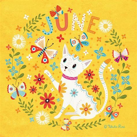 Hello June Illustration Prints Scandinavian Folk Art