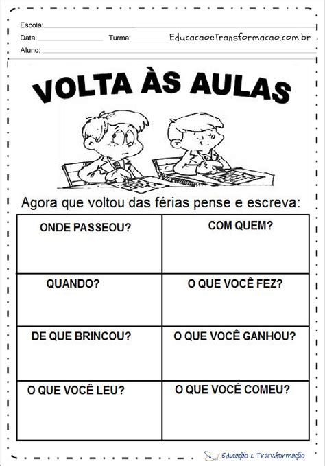 Atividades para alfabetização Primeiro Dia de Aula II Nosso Clubinho