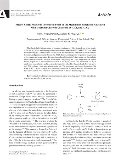 Pdf Friedel Crafts Reaction Theoretical Study Of The Mechanism Of