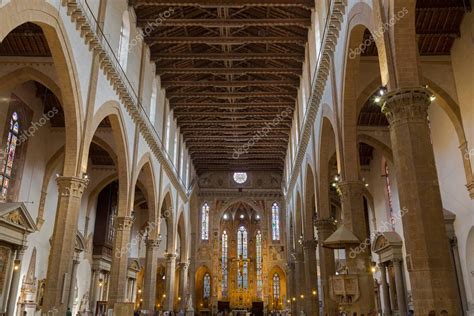 Interior of the Holy Cross (Basilica di Santa Croce), Franciscan church in Florence, Italy ...